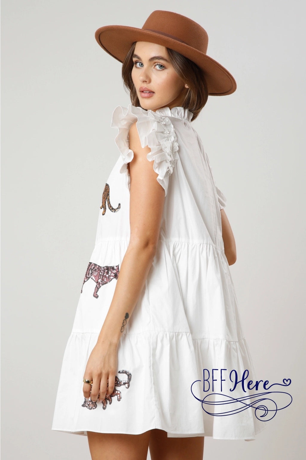 Glittering Jungle: Sequin Tiger Tiered Mini Dress / Choice of Color - BFF Here