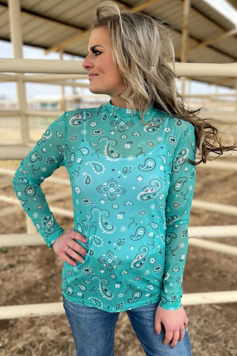 Bandana Babe Mesh Top / Turquoise by Sterling Kreek - BFF Here