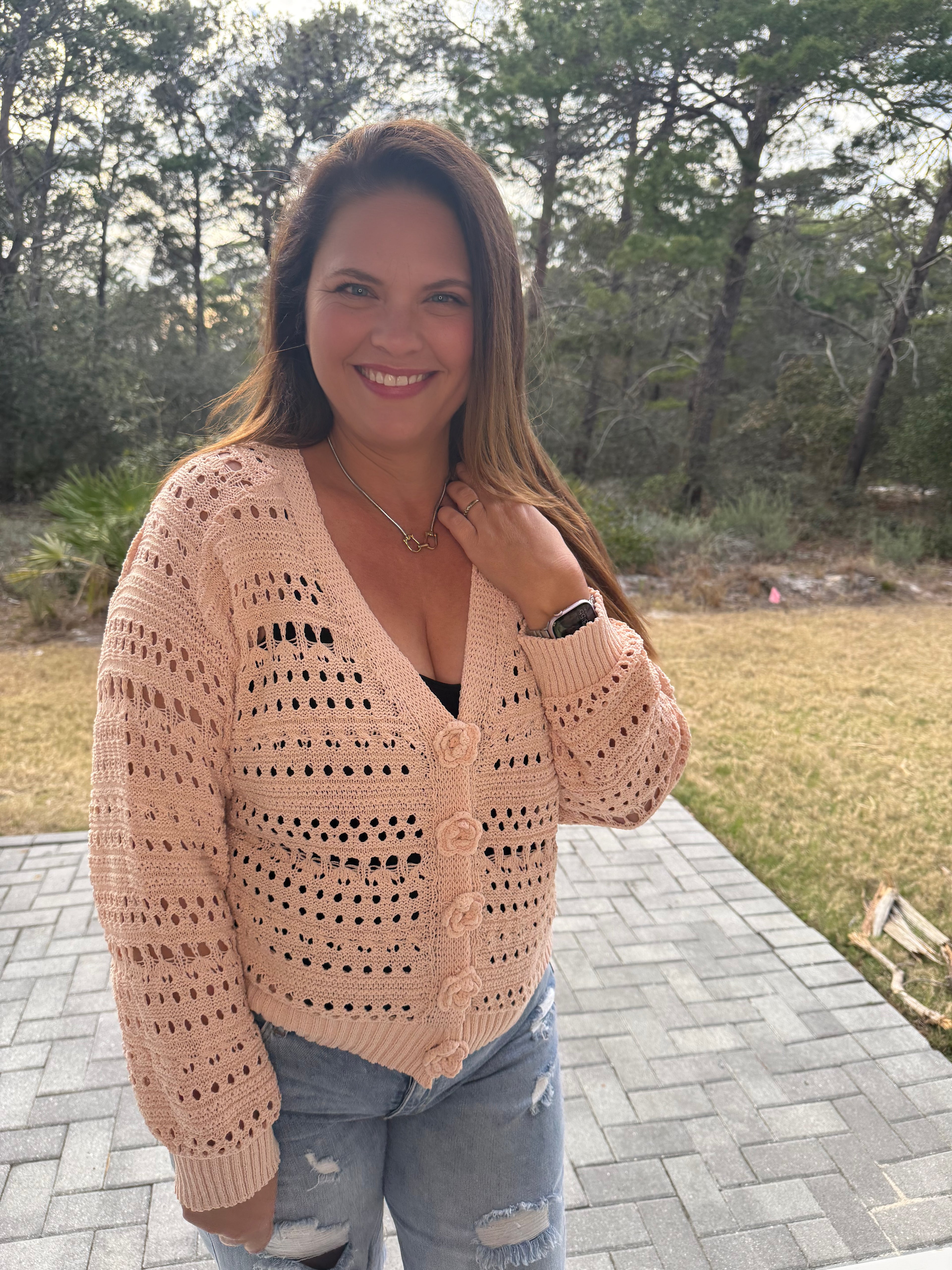 Preorder: 3D Floral Buttons Long Sleeve Thin Sweater Knit Cardigan by POL (ETA: May) - BFF Here