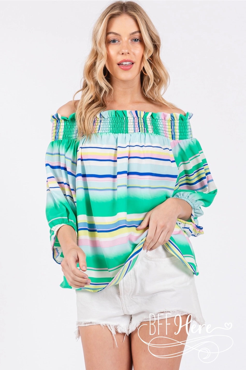 Sunset Stripes: Off-Shoulder Boho Blouse / Choice of Color - BFF Here