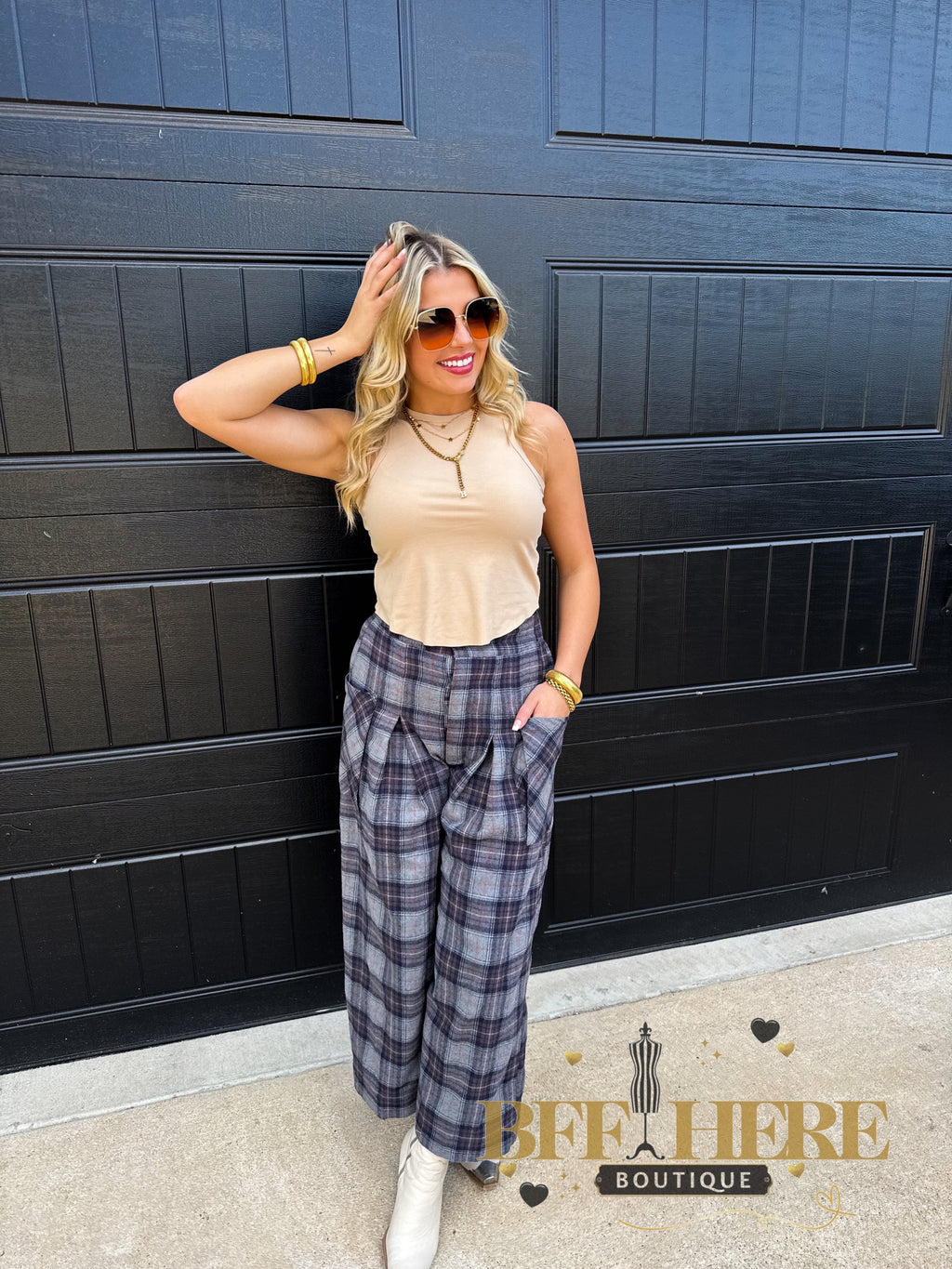 Cayla Crop Plaid Pants by Blakeley - BFF Here