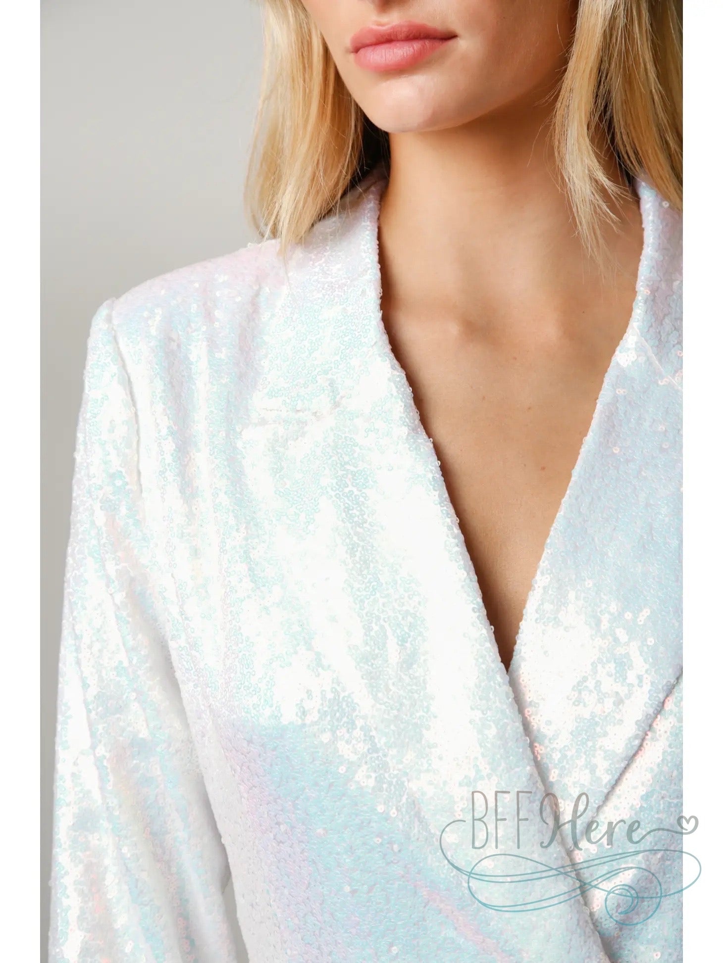 Dazzling Elegance: Sequin-Encrusted Double-Breasted Blazer Dress / Choice of Color - BFF Here