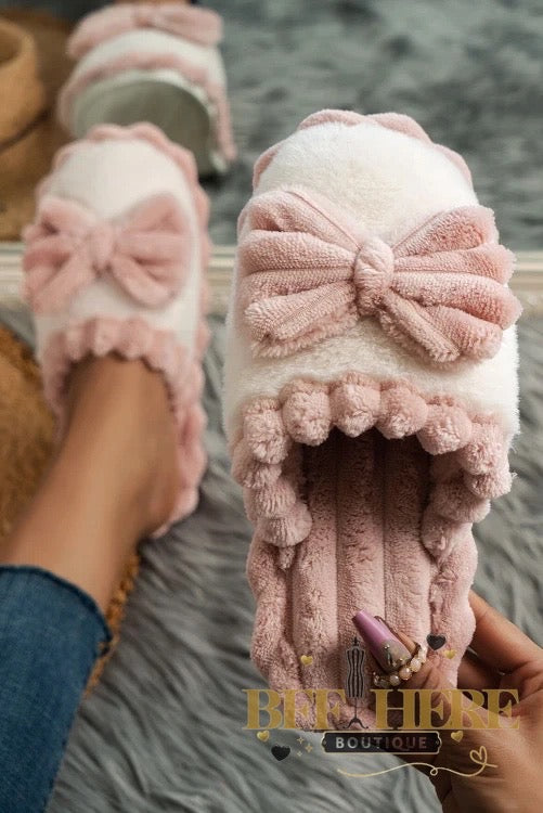 Cozy Luxe Bow Slippers - BFF Here