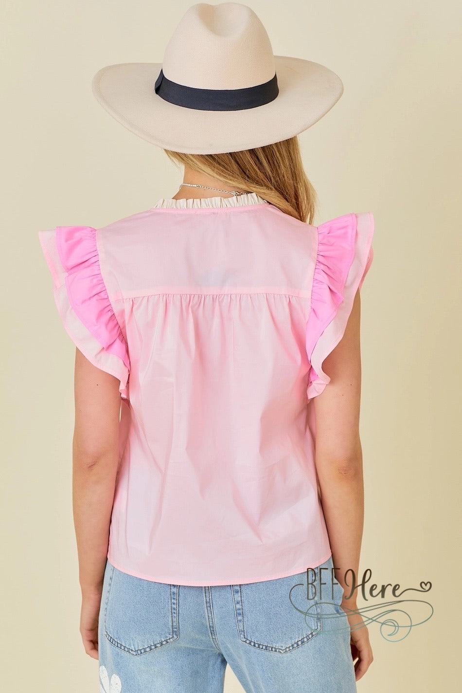 Chic in Pink Ruffle Blouse - BFF Here