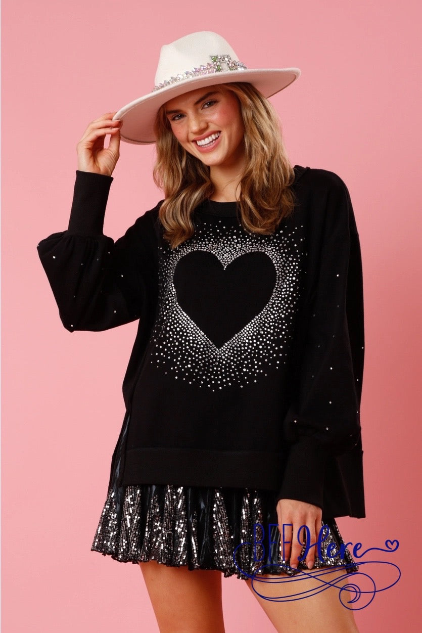 Sparkle & Shine: Rhinestone Heart Pullover - BFF Here