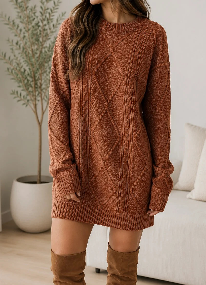 PREORDER: Cozy Comfort Cable Knit Sweater Dress (ETA: August)