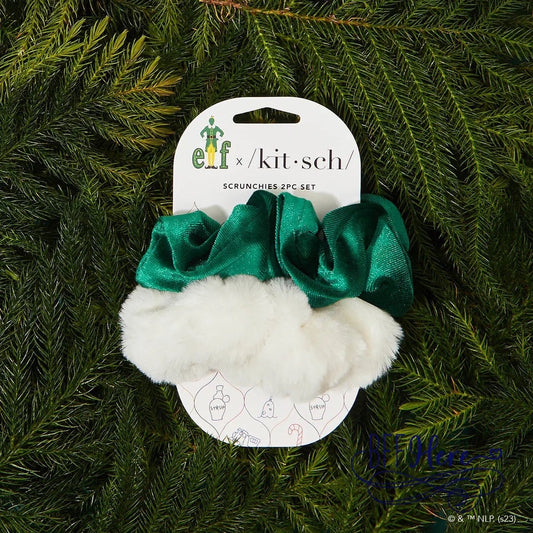 Elf X Kitsch Scrunchies 2pc - White & Green - BFF Here