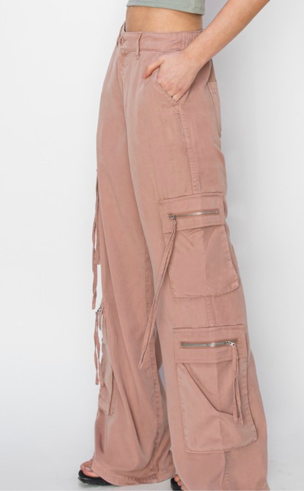 High Rise Tencel Multi Cargo Pants by Risen Jeans (Ships 2-3 weeks) - BFF Here