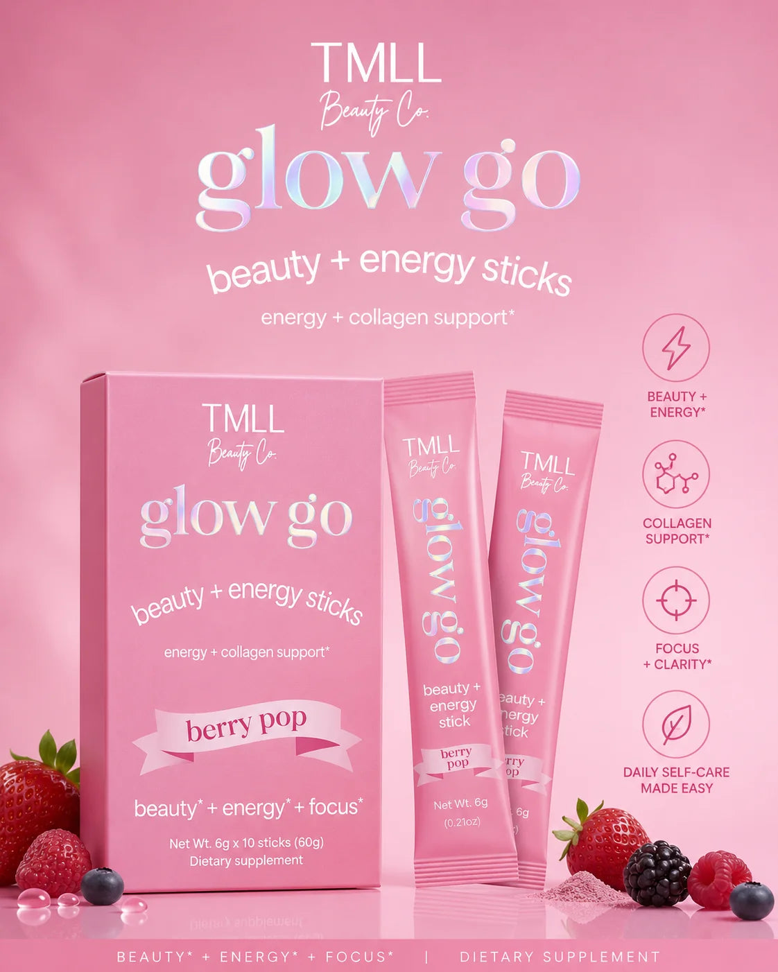 Glow Go Wellness Drinks by TMLL Beauty / Berry Pop (Ships 2-3 weeks)