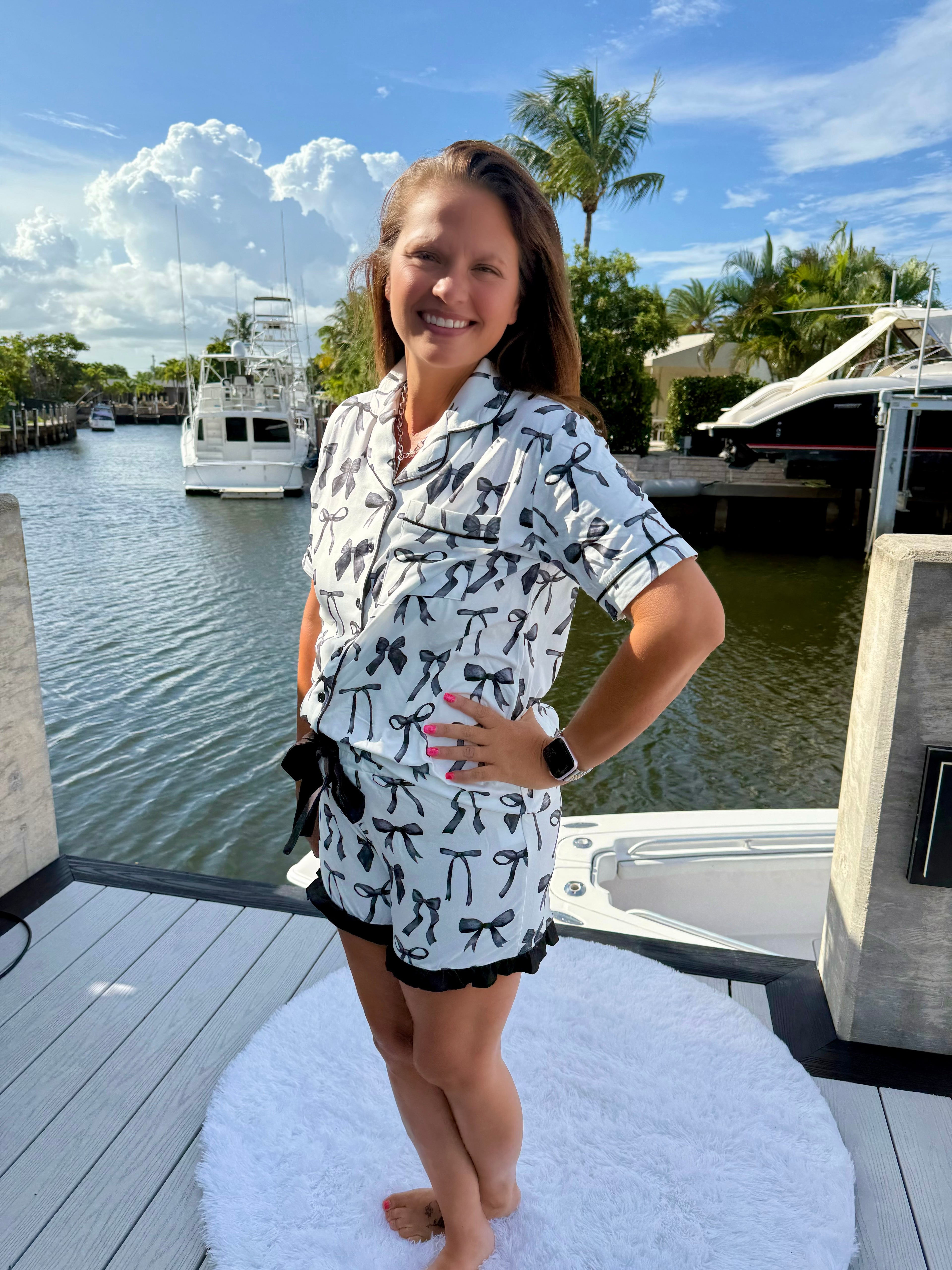 Midnight Bow Short Sleeve Ruffle Pajama Set by Jess Lea - BFF Here