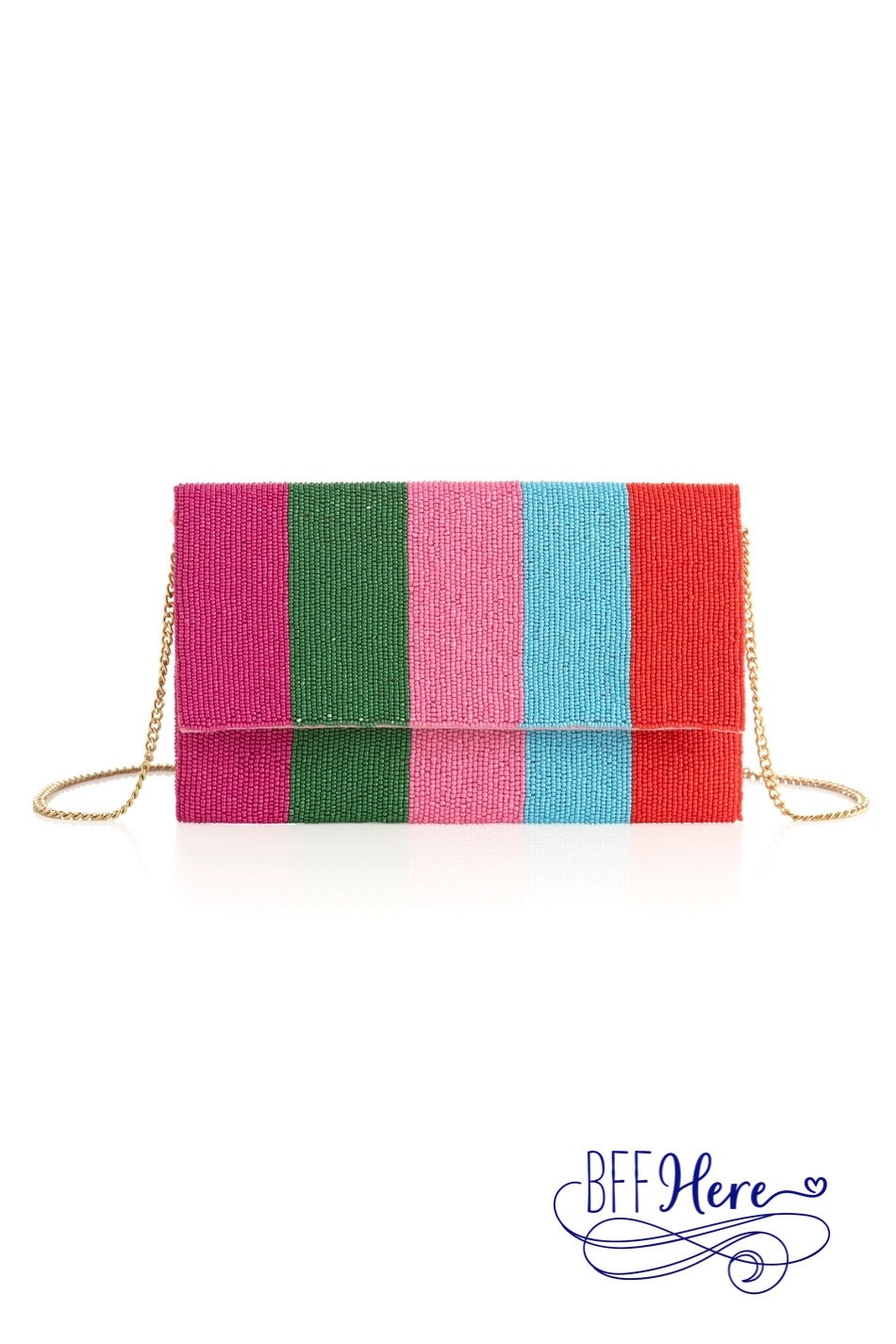 Kaleidoscope Clutch: Multicolor Seed Bead Handbag - BFF Here