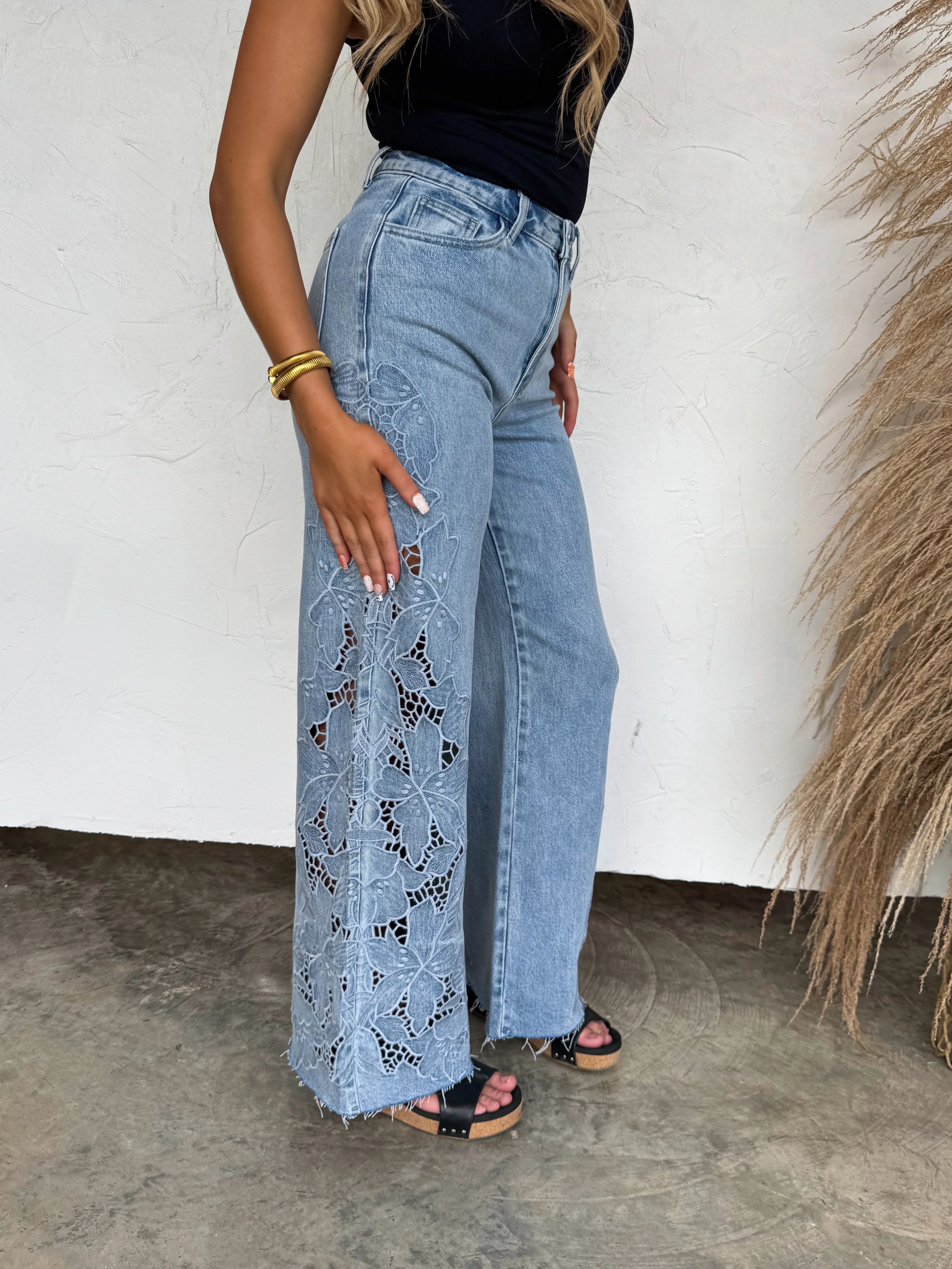 PREORDER: Floral Charm Wide Leg Jeans by Blakeley (ETA April)
