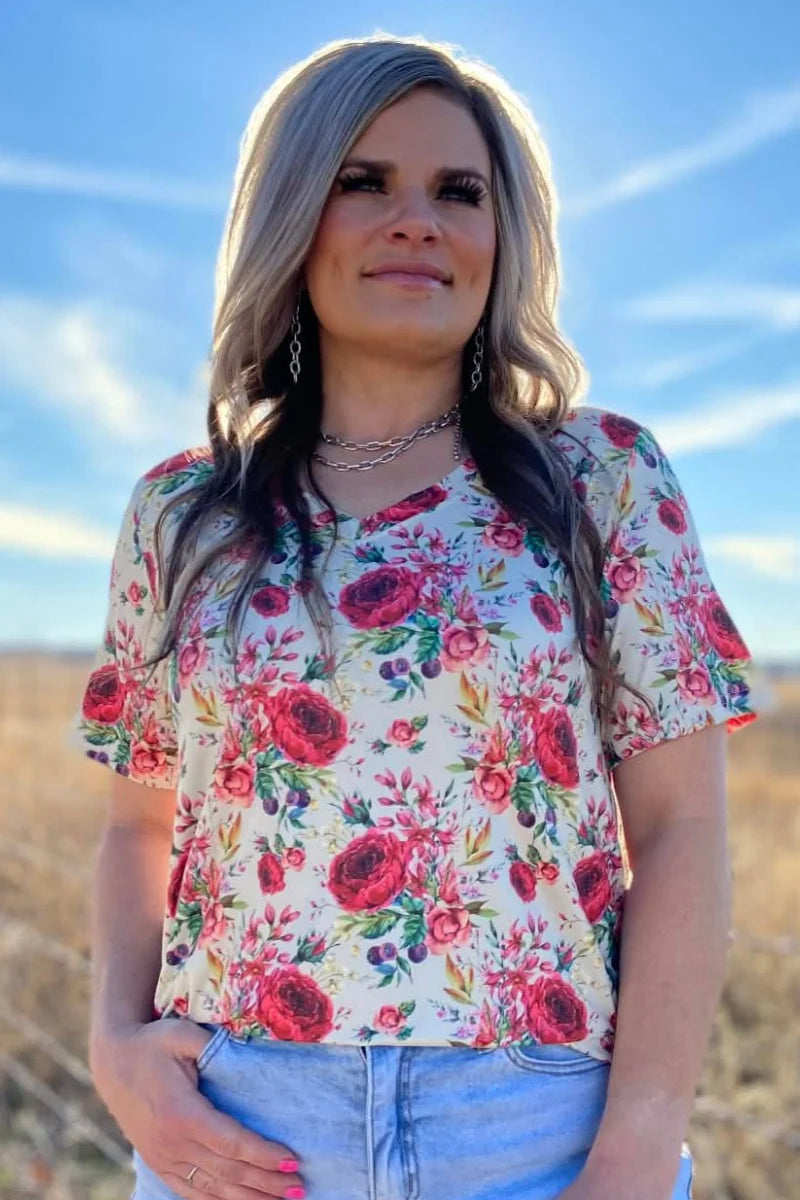 Porcelain Petals V-Neck Top by Sterling Kreek - BFF Here