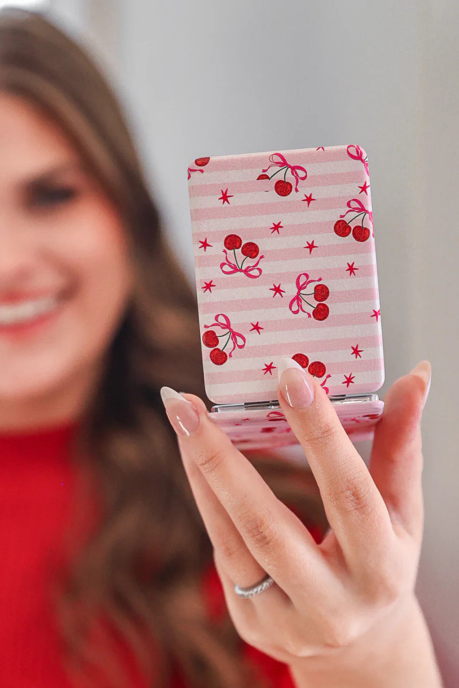 Cherry and Stripes Compact Mirror by Jess Lea - BFF Here