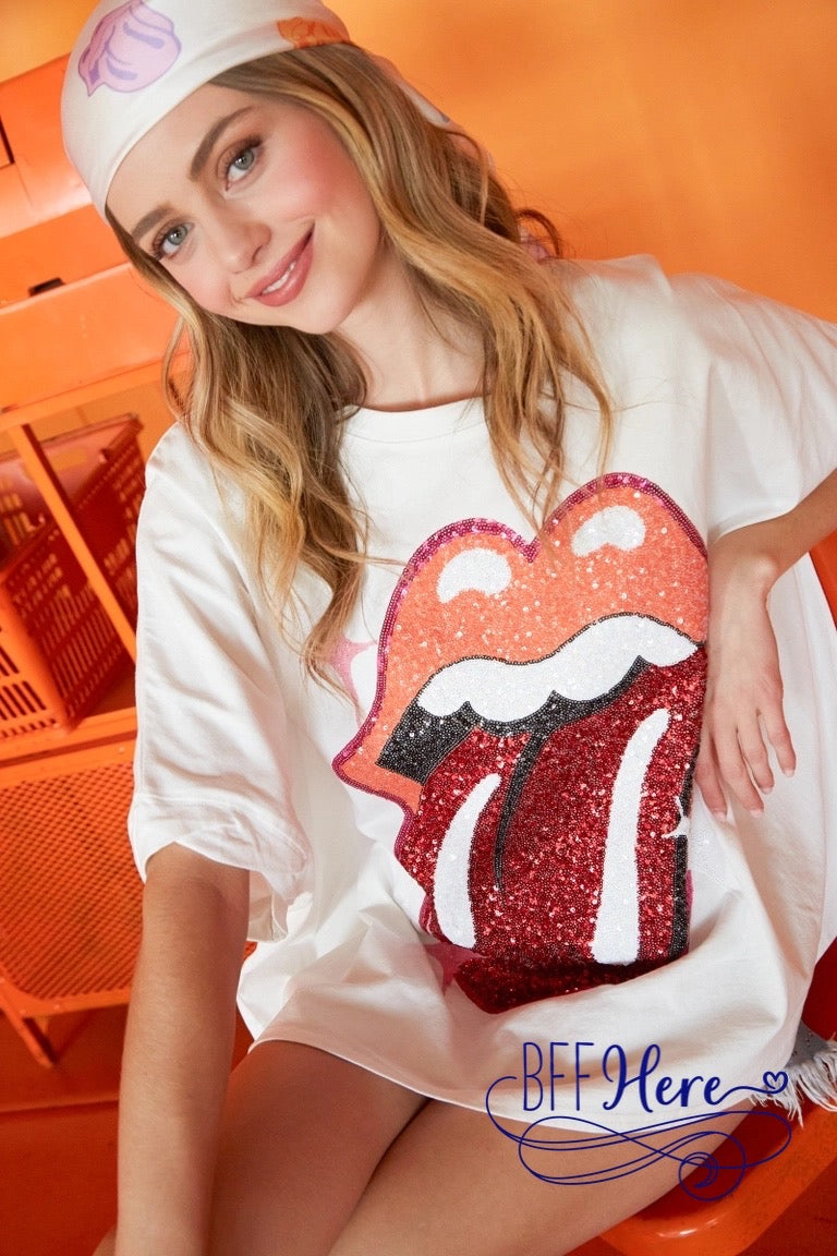 PREORDER: Iconic Flash: Rolling Stones Sequin Tongue Tee (Ships Middle of March ) - BFF Here