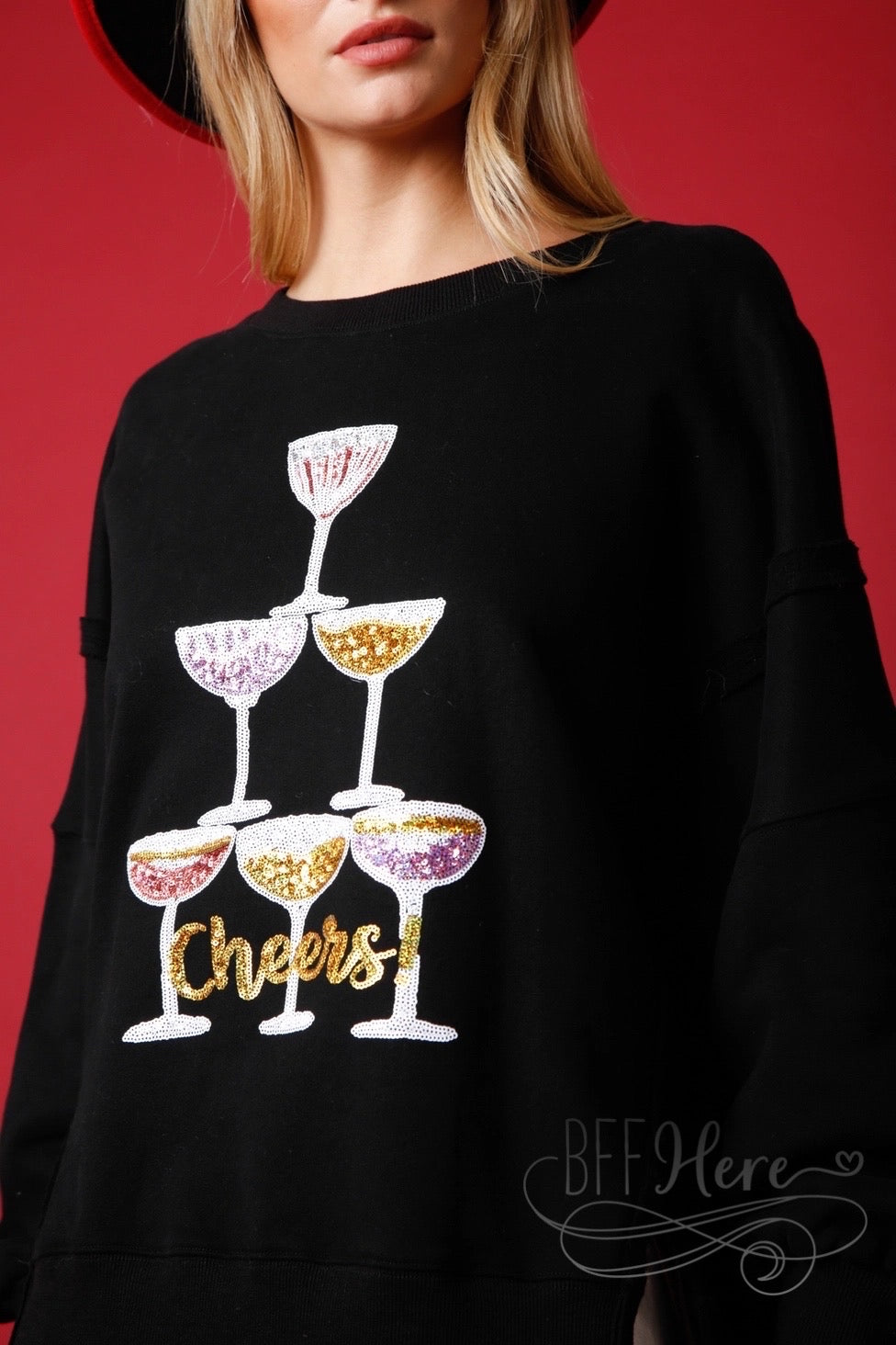 Joyful Toast: Cheers to the Holidays Christmas Sweatshirt - BFF Here
