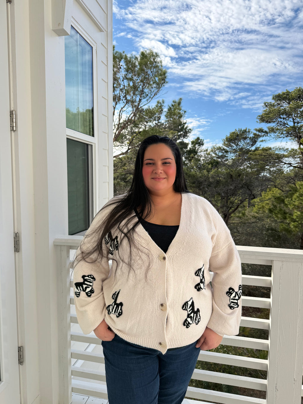 Button Front Cardigan with Zebra Patch by Sew In Love (Ships 2-3 weeks) - BFF Here