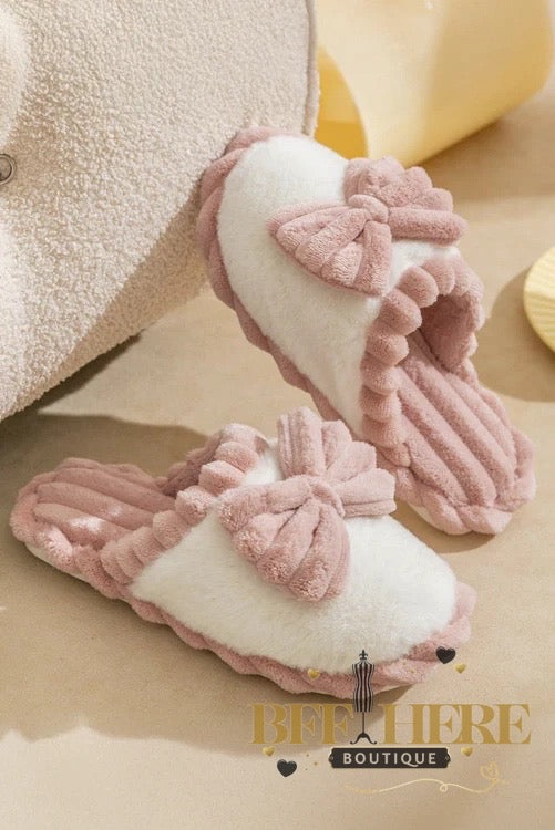 Cozy Luxe Bow Slippers - BFF Here