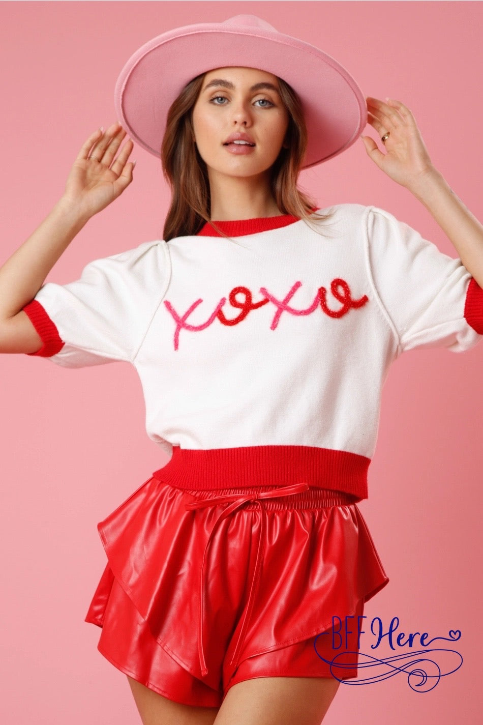 Chic Hugs & Kisses: Color Block XOXO Lurex Embroidery Sweater - BFF Here