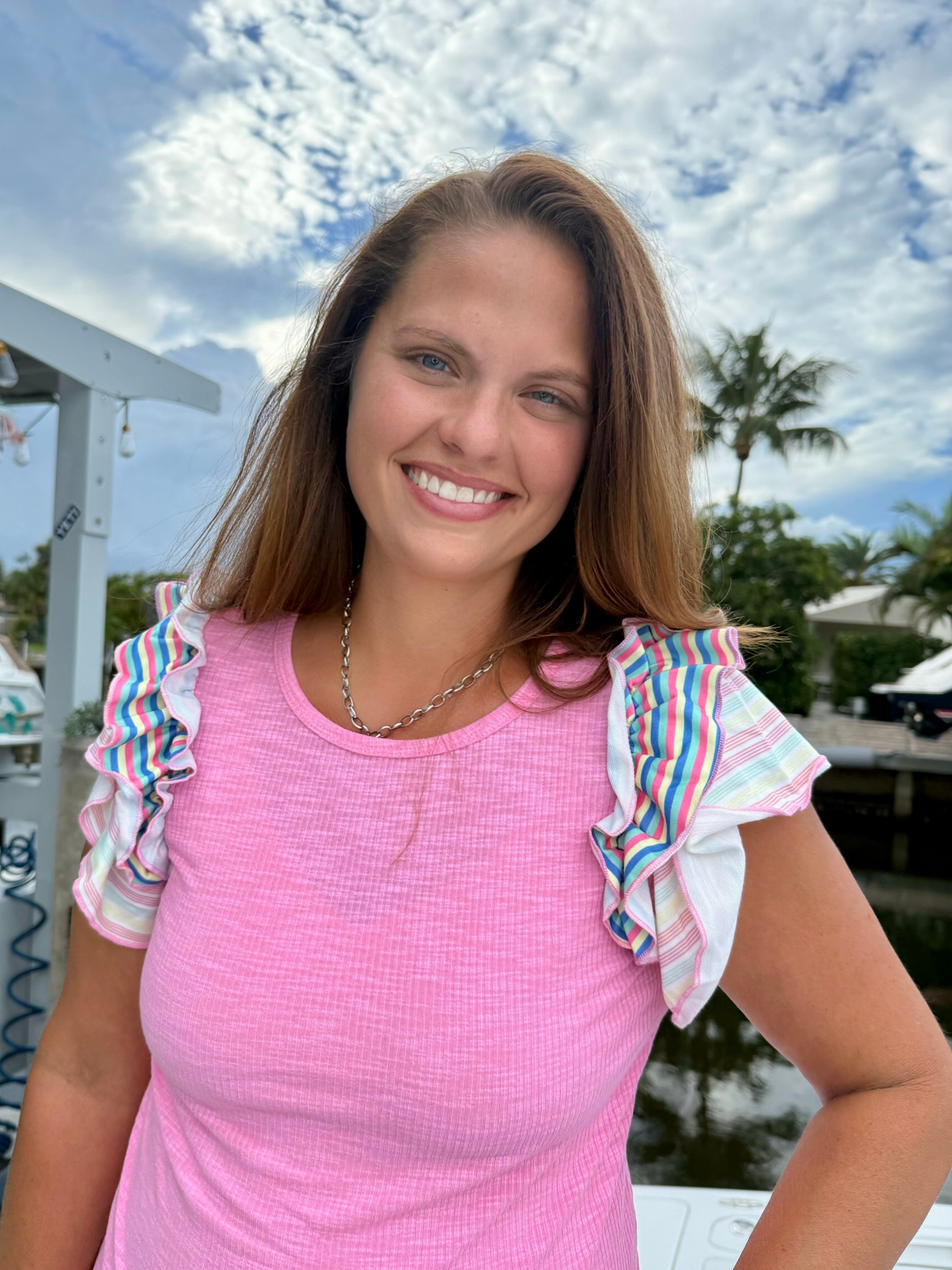 Candy Pop Ruffle Sleeve Tee - BFF Here