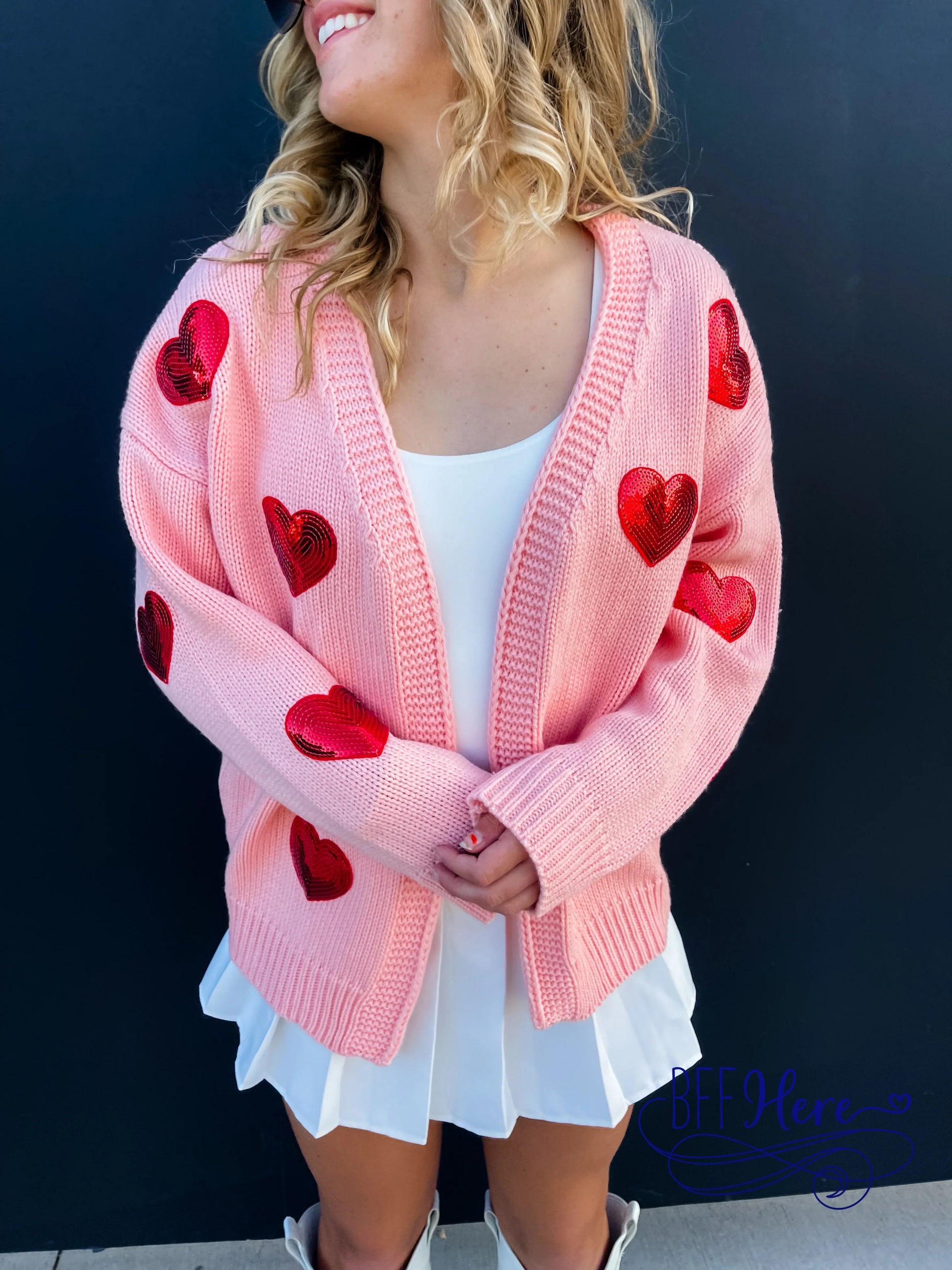 PREORDER: Glittering Affection: Sequin Heart Cardigan / Choice of Color (Ships End of January) - BFF Here