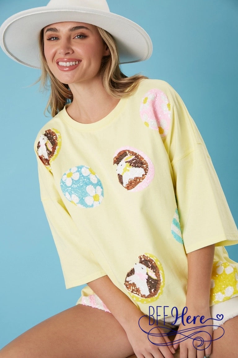 Sparkle & Hop: Sequin-Adorned Easter Tee - BFF Here