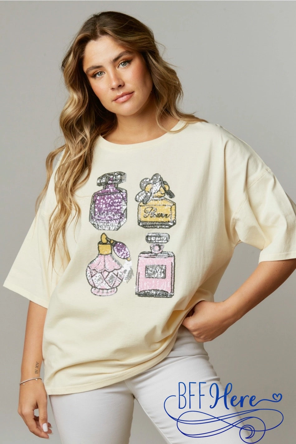 Scent of Glamour: Perfume Sequin Patch Tee - BFF Here
