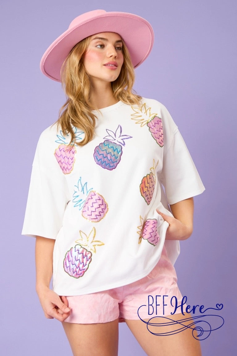 Sparkle & Sizzle: Sequin Pineapples Tee - BFF Here