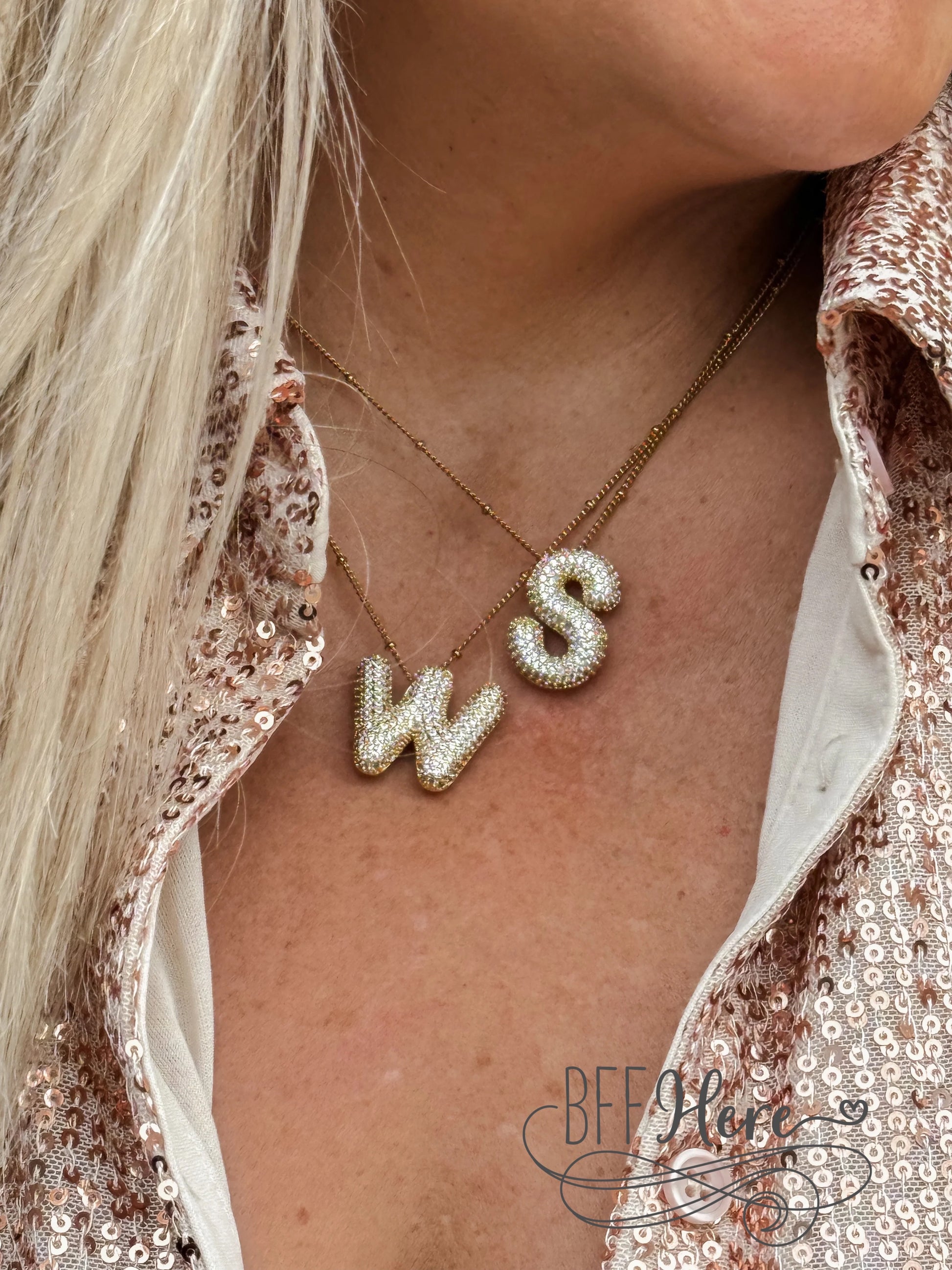 Sparkle Script: Bubble Rhinestone Initial Necklace by Blakeley / Choice of Initial - BFF Here