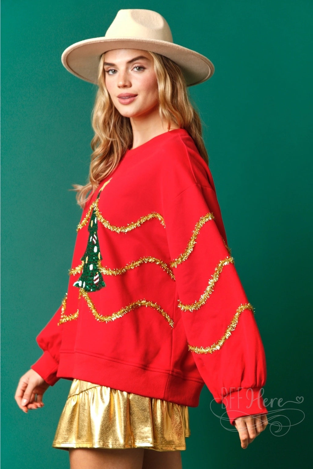 Deck the Halls: Christmas Tree Sequin and Lurex Stripes Sweatshirt - BFF Here