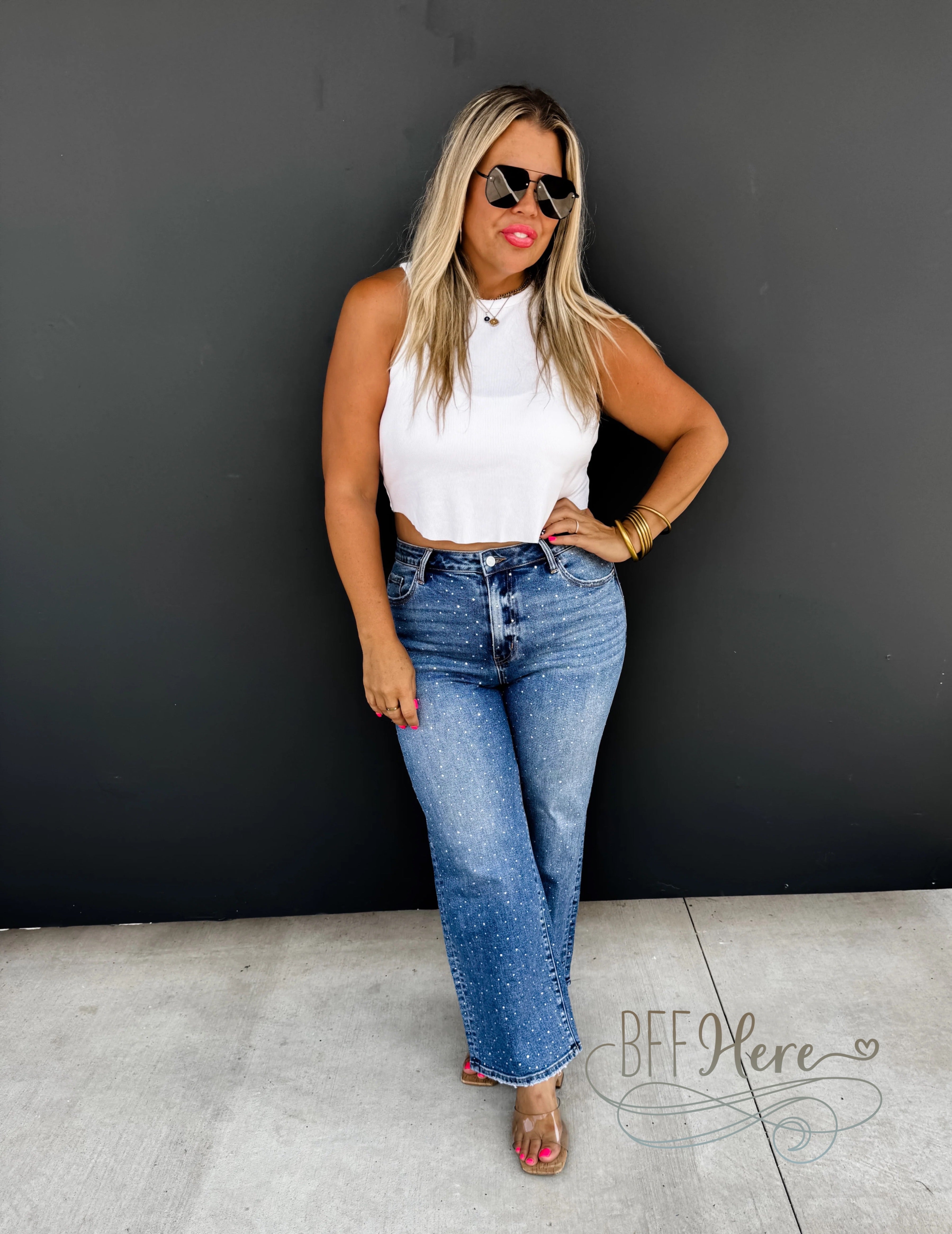 PREORDER: Rhinestone Cowgirl Mid Rise Denim by Blakeley (Ships Beginning of October) - BFF Here