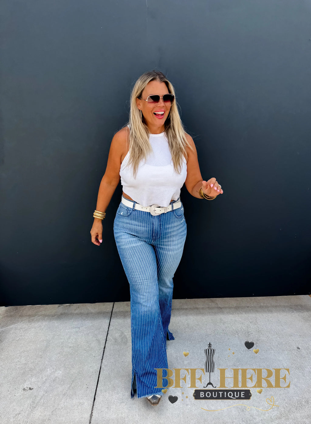 Take Sides Pin Stripe Jeans by Blakeley - BFF Here