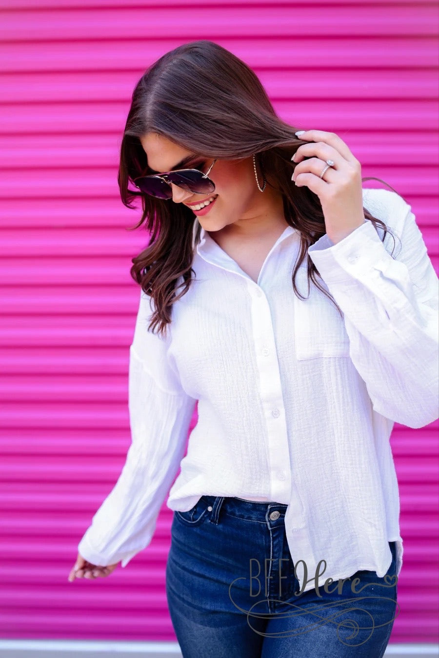 Bay Breeze Button Up Gauze Top / White - BFF Here