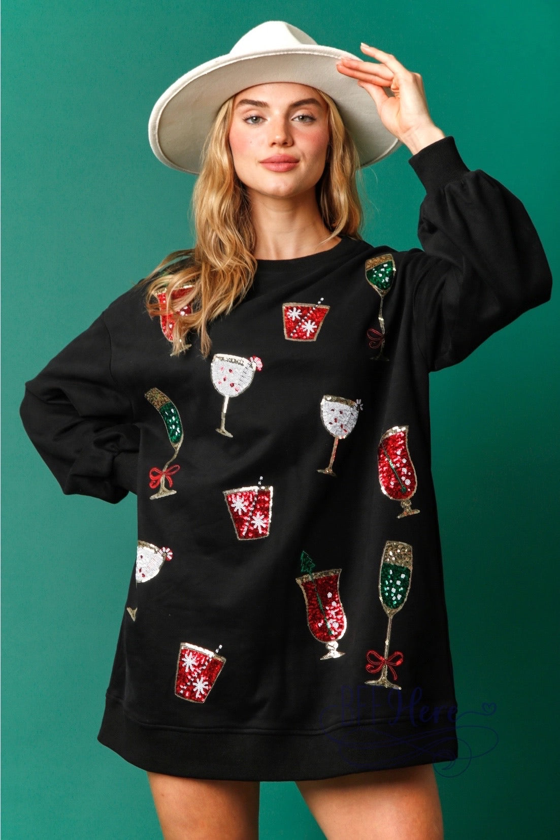 Christmas Cheers Cocktails Sweatshirt Dress: Toast the Holidays in Style! / Choice of Color - BFF Here