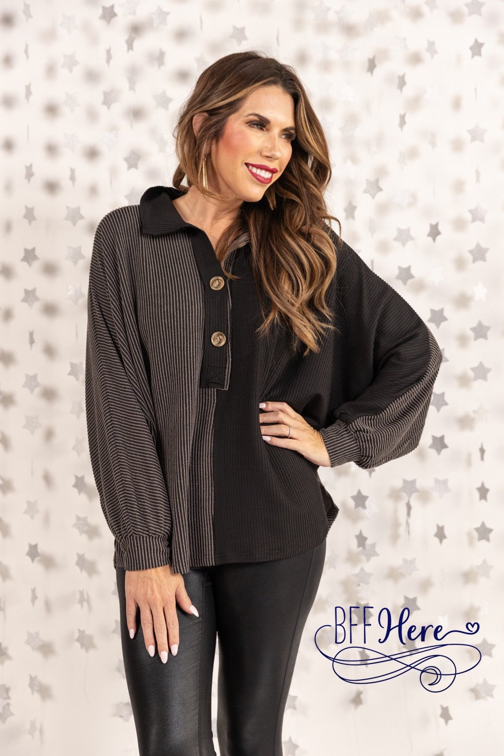 PREORDER-Tess Two Toned Textured Top  (Ships End of December ) - BFF Here