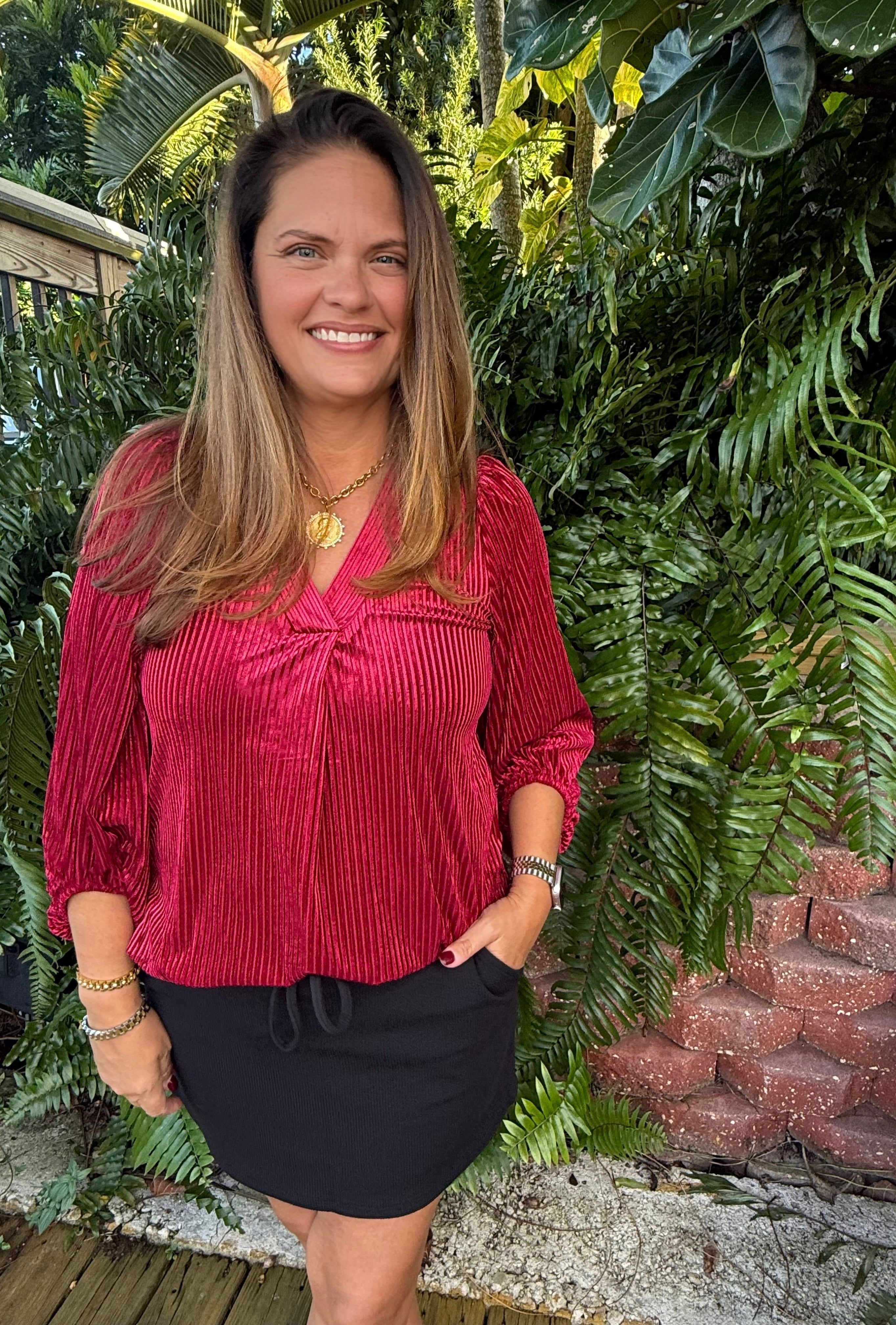 Ivy Velvet Textured Top by Jess Lea / Red - BFF Here