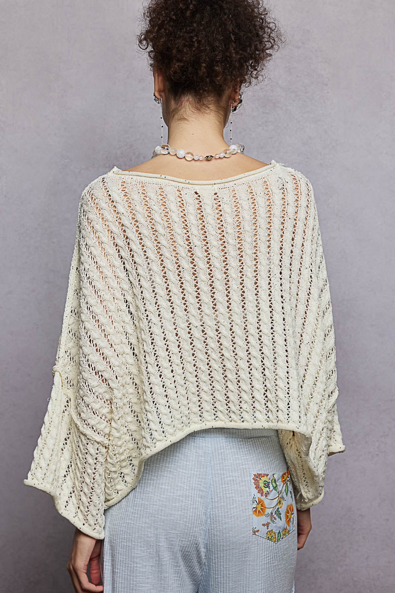 3/4 Sleeve Solid Shiny Thin Acrylic Sweater Cropped Top by POL (Ships 2-3 weeks) - BFF Here