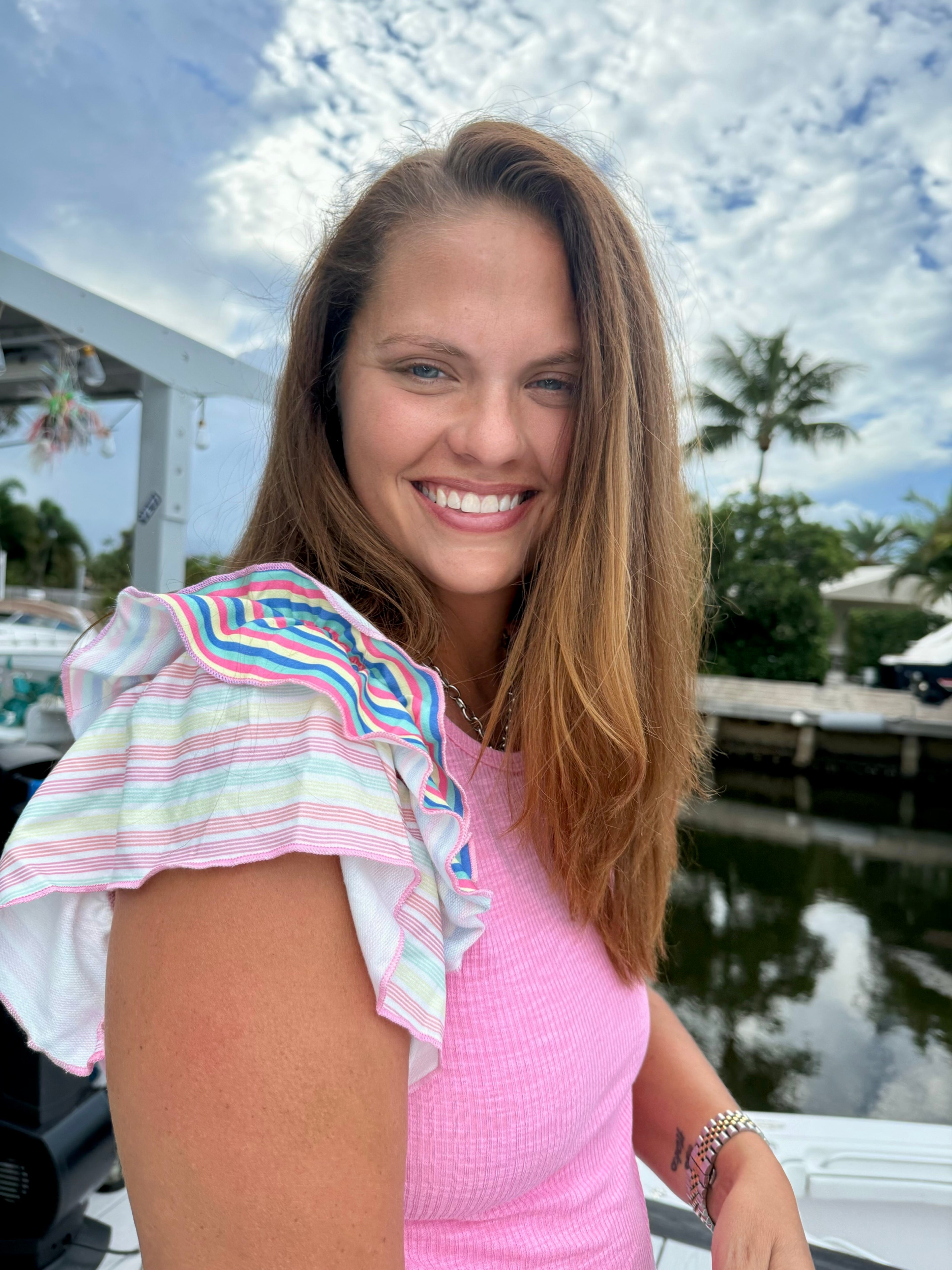 Candy Pop Ruffle Sleeve Tee - BFF Here