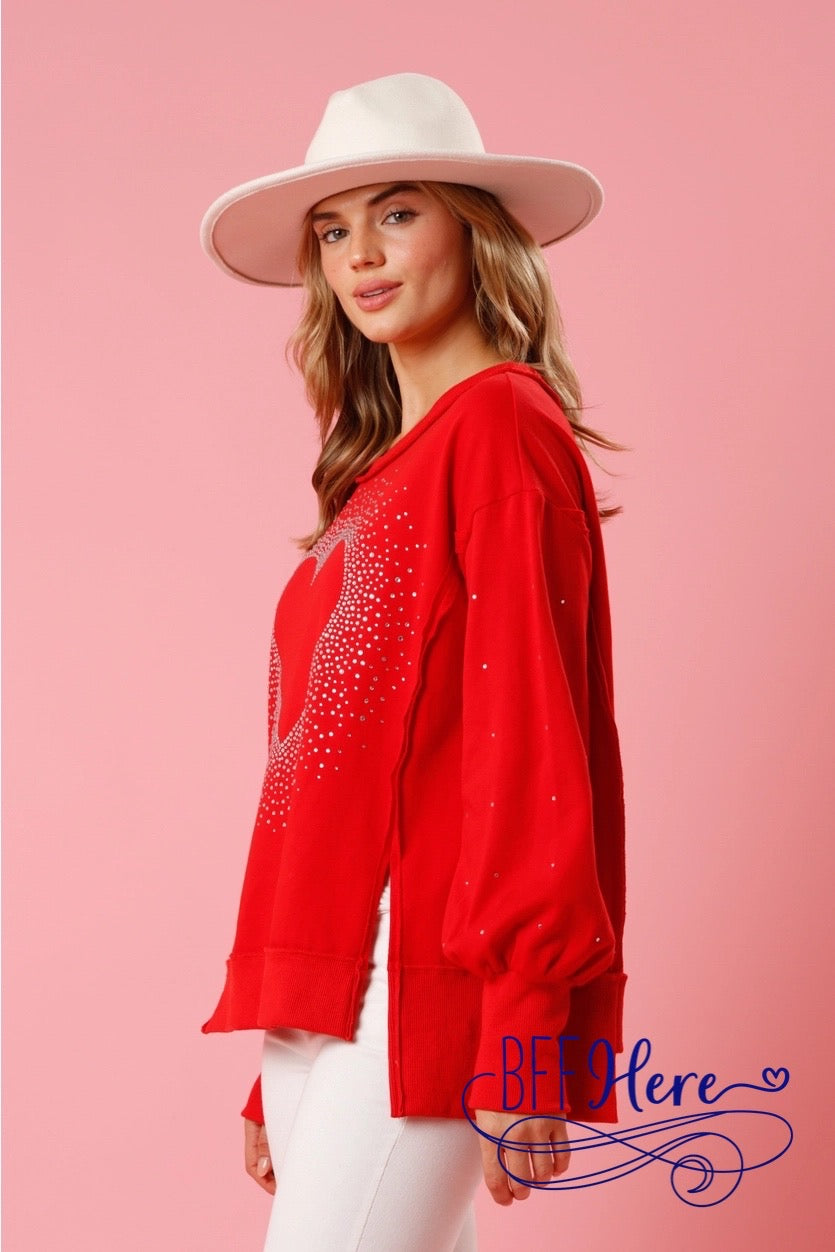 Sparkle & Shine: Rhinestone Heart Pullover - BFF Here
