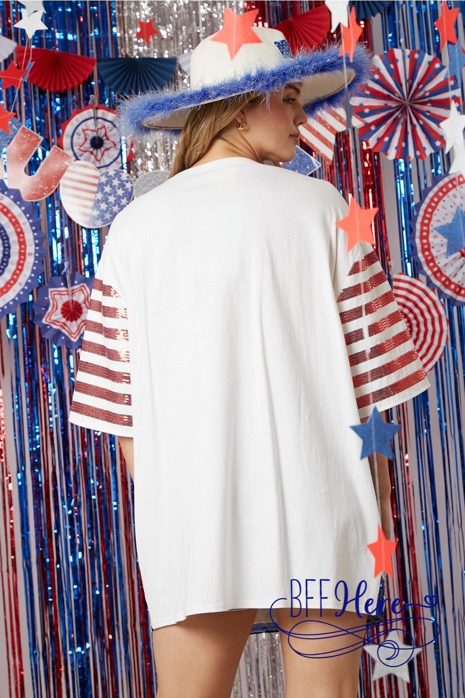 Glittering Glory: Sequin American Flag Dress - BFF Here