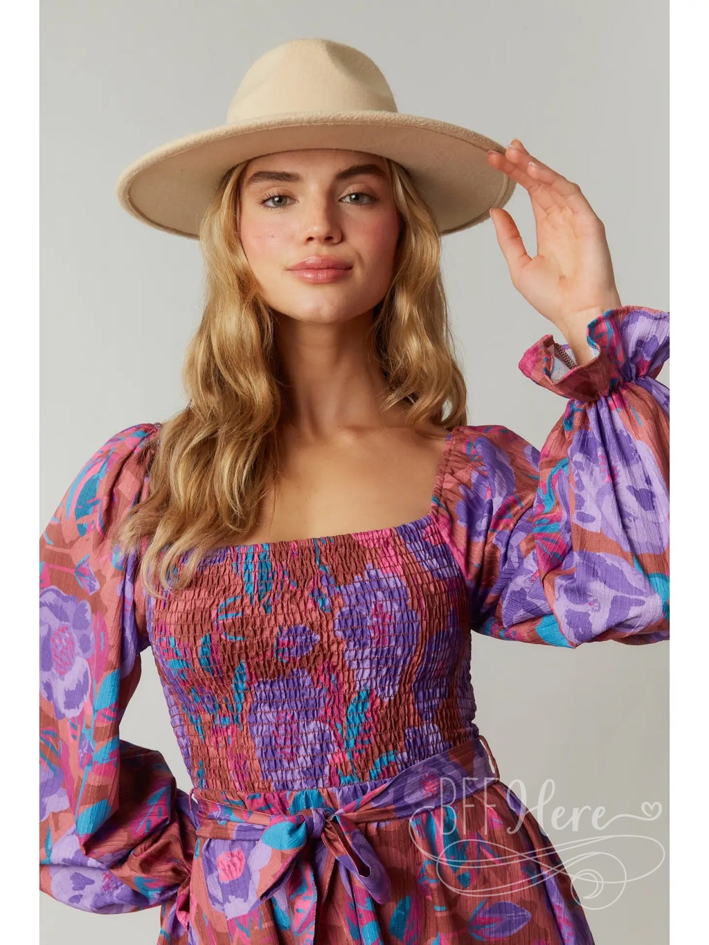 Romantic Garden: Whimsical Floral Smocked Dress with Chic Puff Sleeves - BFF Here