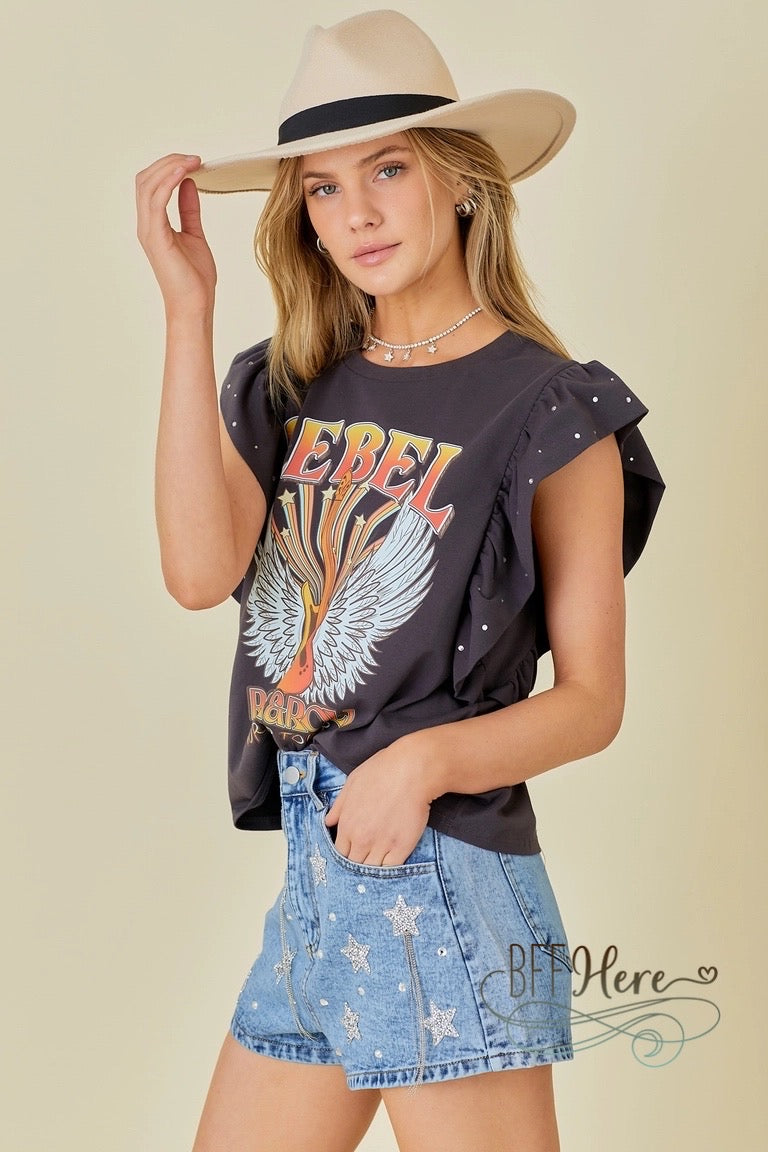 Rebel Rock & Roll World Tour Ruffle Sleeve T-Shirt - BFF Here