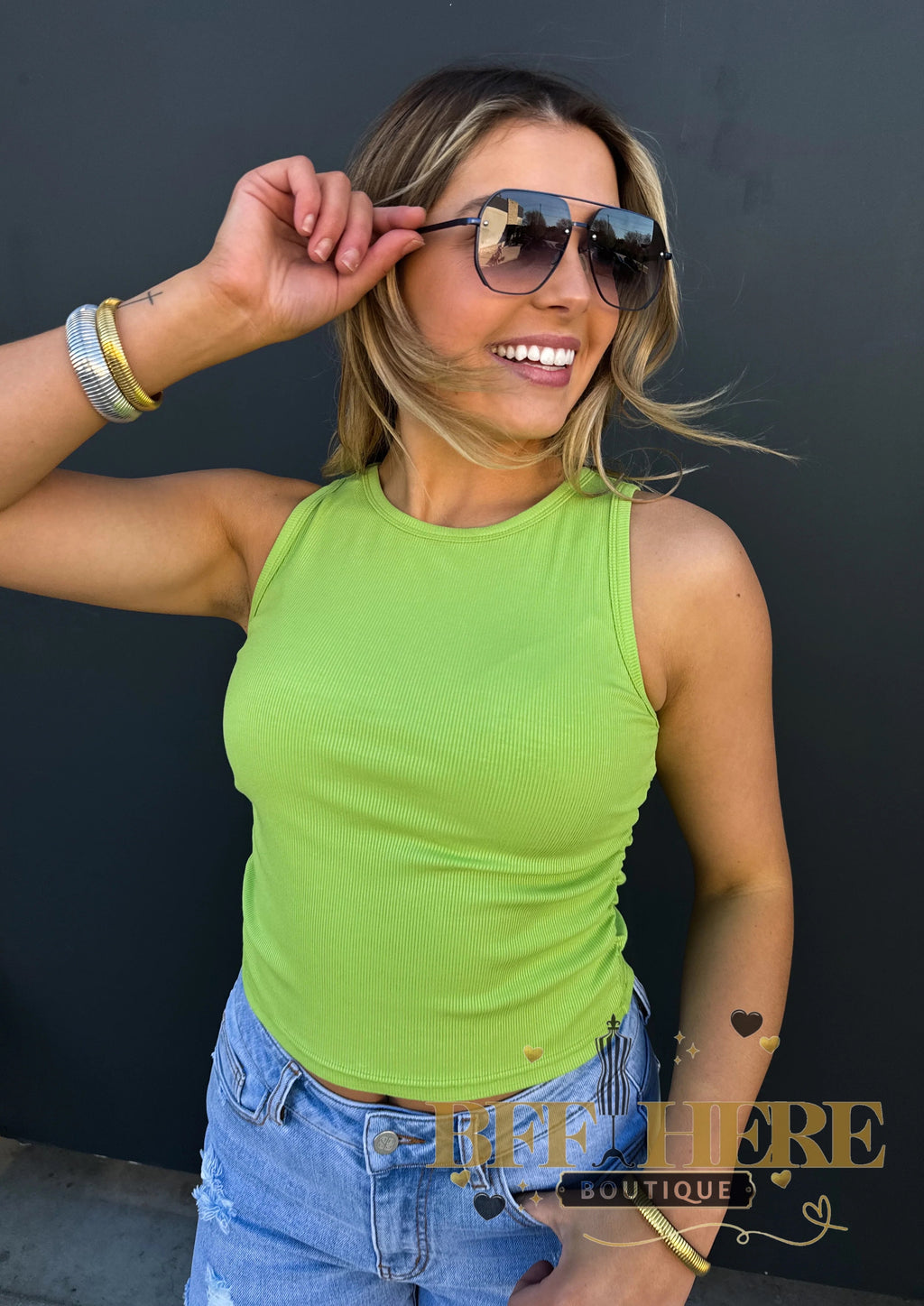 Spring Fling Taylor Ribbed Tank / Lime by Blakeley - BFF Here