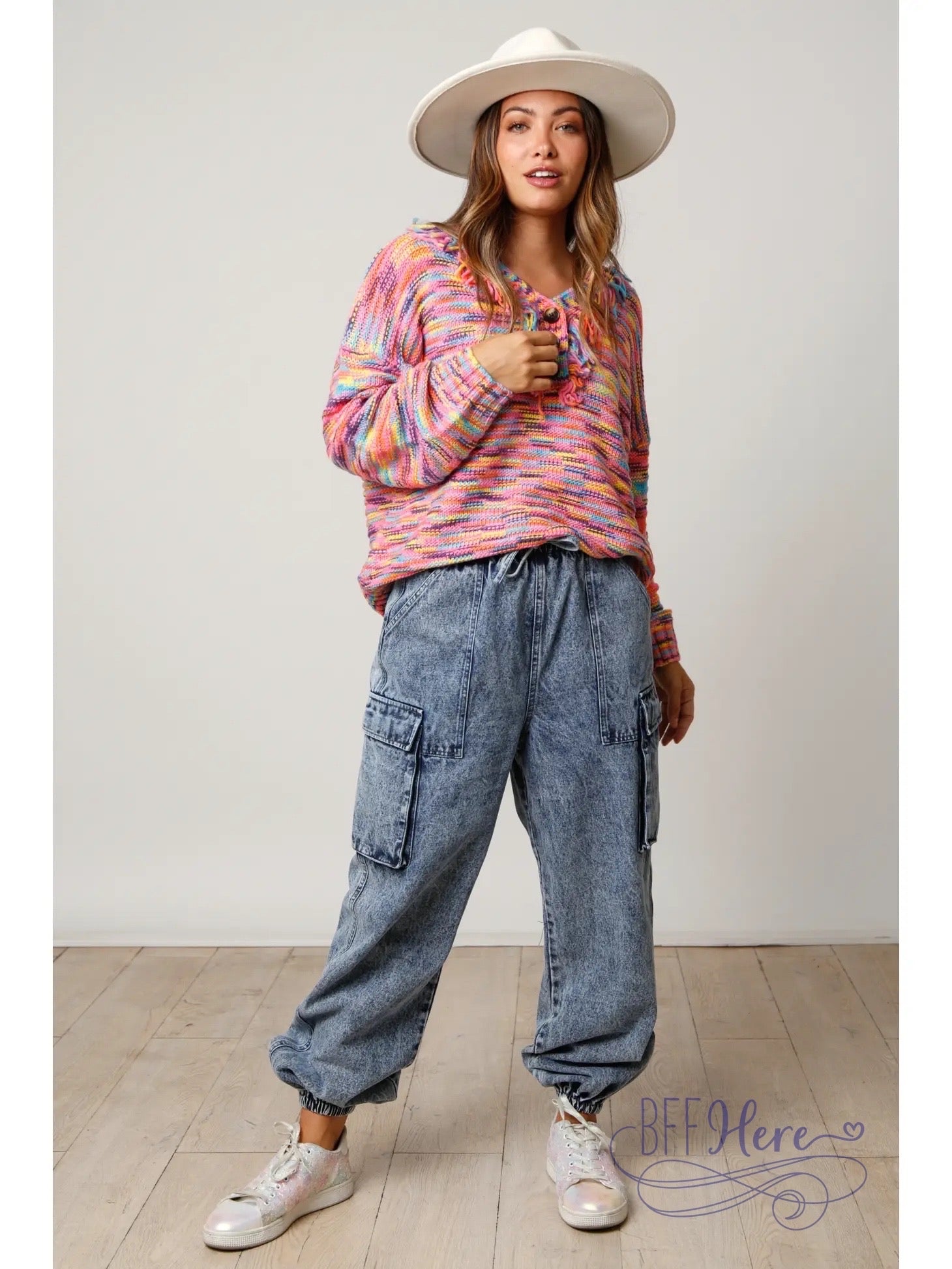 PREORDER: Kaleidoscope Coziness: Multicolor Knit Sweater (Ships Beginning of November ) - BFF Here