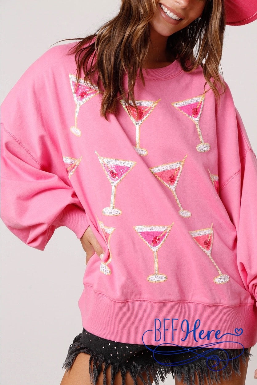 PREORDER: Shimmering Cheers: Sequin Martini Sweatshirt (Ships Middle of January) - BFF Here