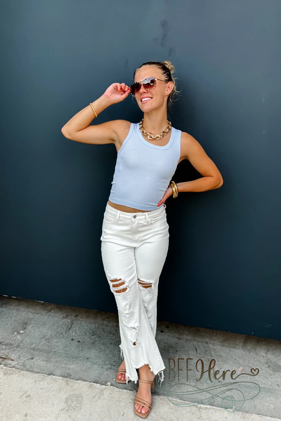 PREORDER: White Urban Distressed Crop Jeans by Blakeley (Ships End of July ) - BFF Here