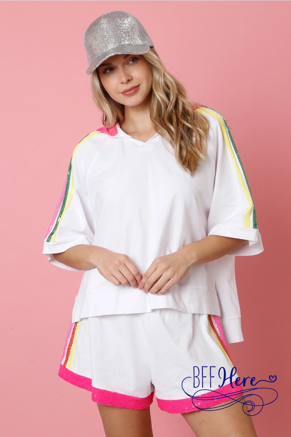 Prismatic Play: Rainbow Sequin Stripe Sweatshirt - BFF Here