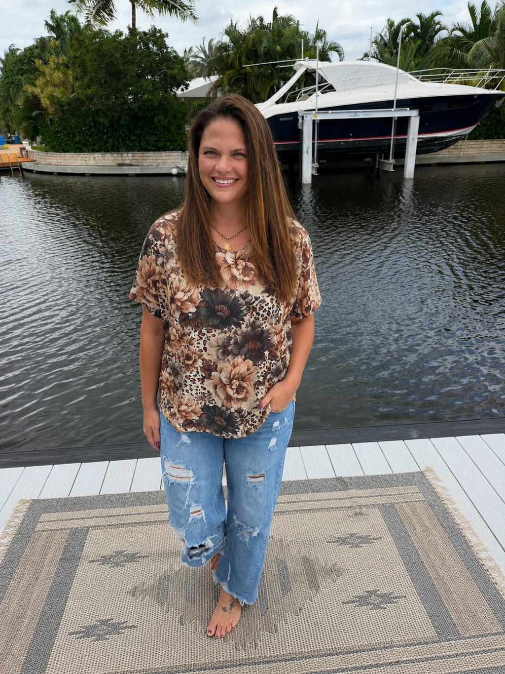 Bloom In Leopard Mesh Top by Sterling Kreek