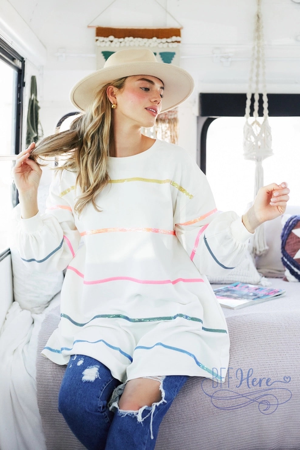 Colorful Allure: Rainbow Sequin Stripe Top for Vibrant Style - BFF Here