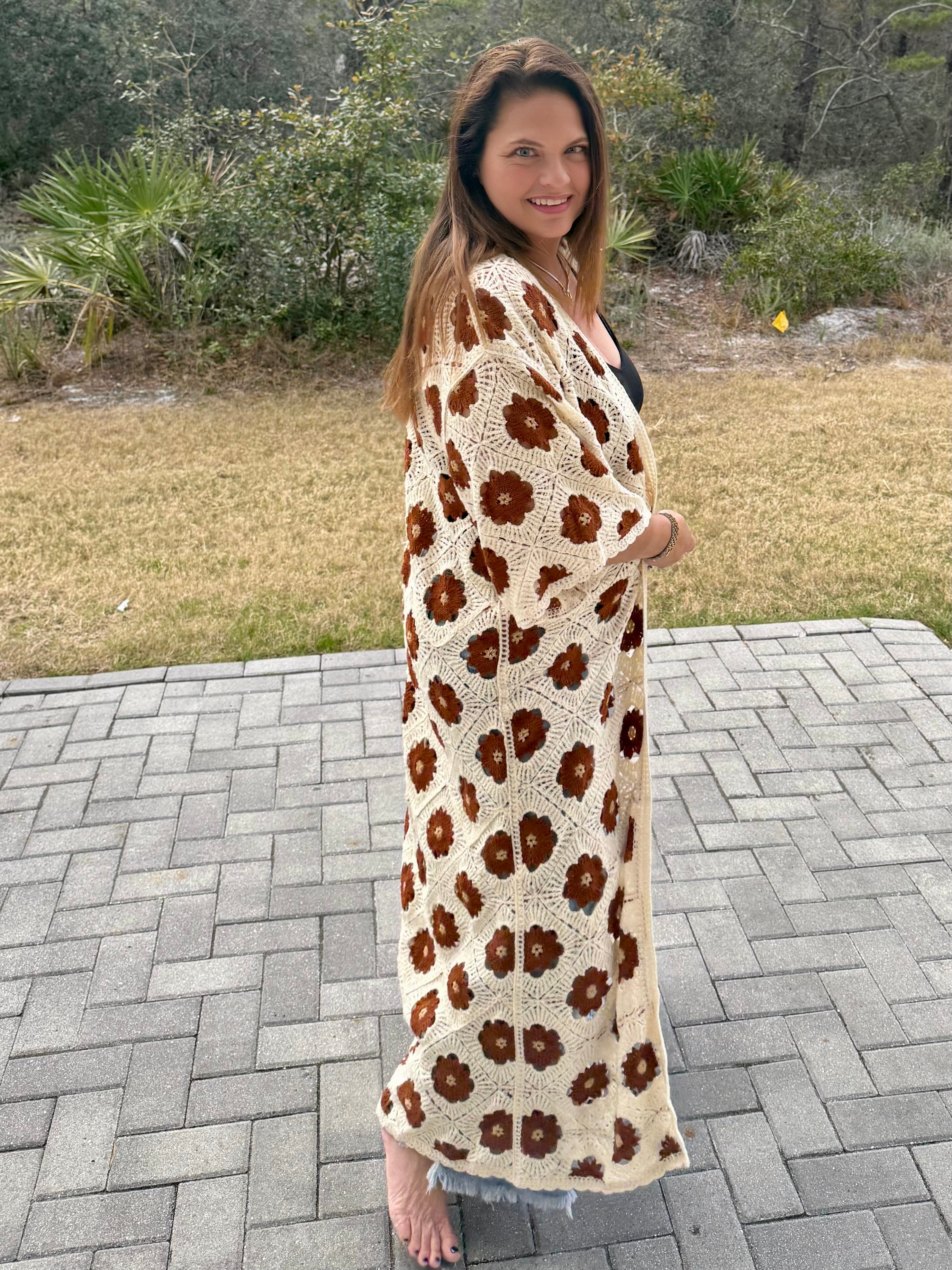 Preorder: Floral Pattern Crochet Maxi Open Cardigan Top by POL (ETA: March) - BFF Here